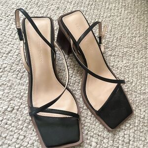 Princess Polly Black and Tan Strappy Heels